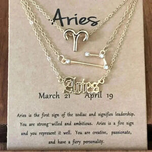 Aries Horoscope 3 Rose Gold Tone Stone Faux Zodiac Astrology Necklace New
